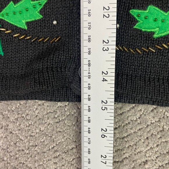 Vintage Bobbie Brooks Ugly Christmas Sweater Vest Women's Large Black Poinsettia - Picture 7 of 8